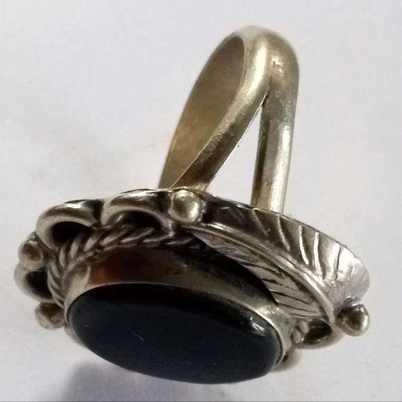 Silver Onyx Vintage Mexico Statement Ring Size 10.75" - Picture 4 of 12